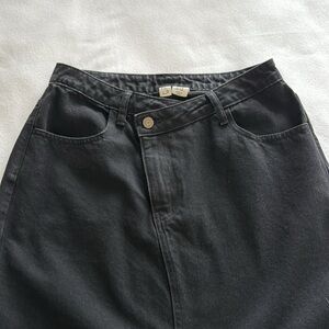 Criss Cross Front Slit Maxi Straight Denim Skirt